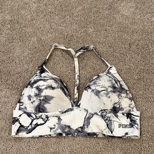 PINK Victoria's Secret Marble Print T-Back Bralette in White & Black